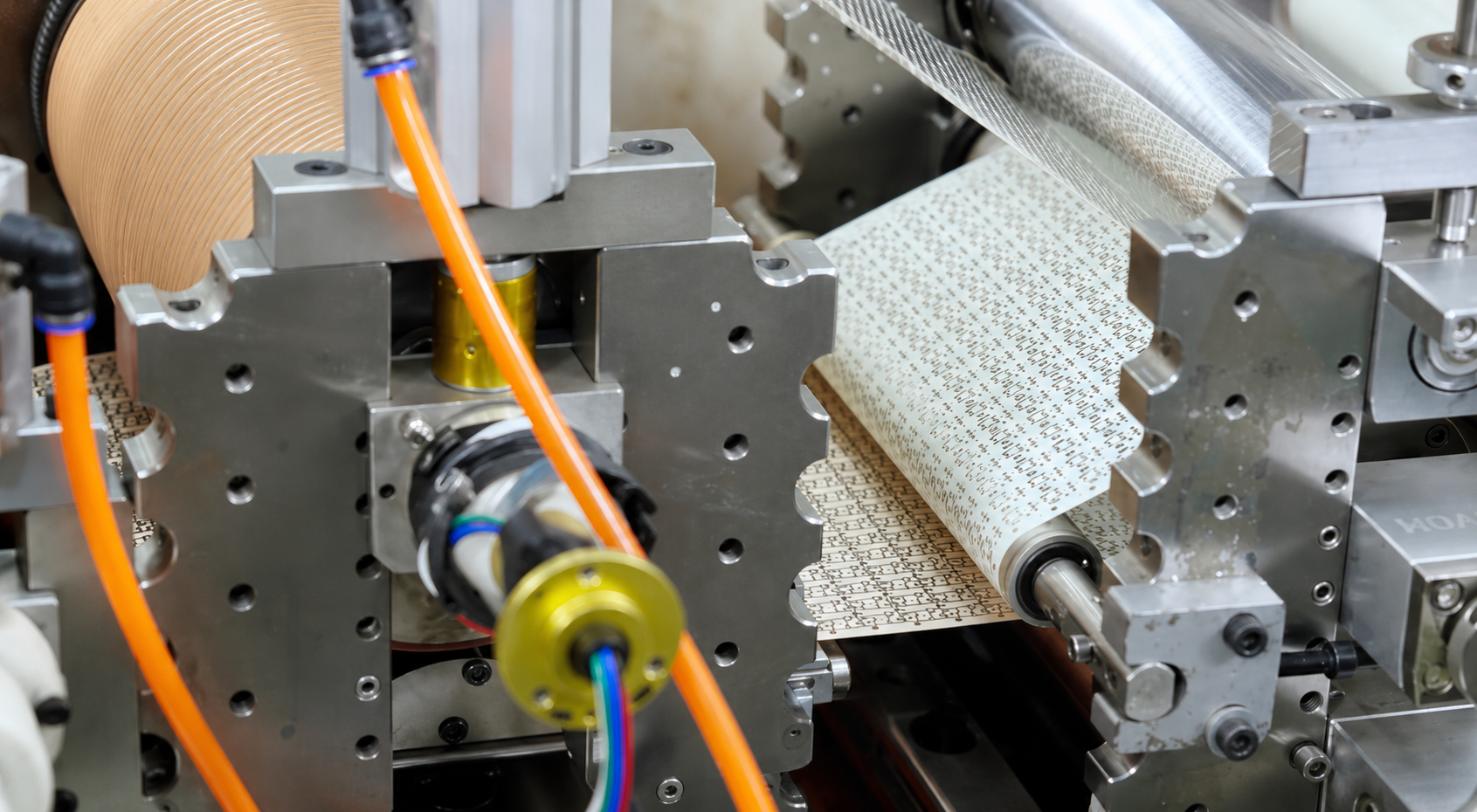 Close-up of NWSIRY FPCB copper traces showing precise die-cut edges for LED strip manufacturing