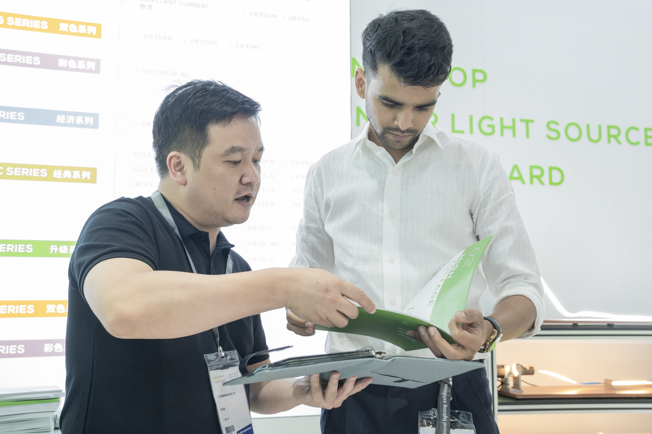 Engineer reviewing LED strip FPCB samples and technical specifications