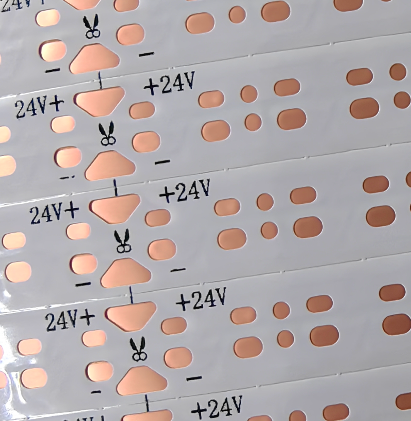 LED Strip FPCB physical sample showing copper traces and solder pads